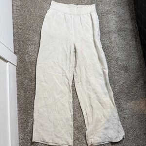 HM Linen Blend Wide Leg Pants Beige Oatmeal Smocked Elastic Waist Womens Small